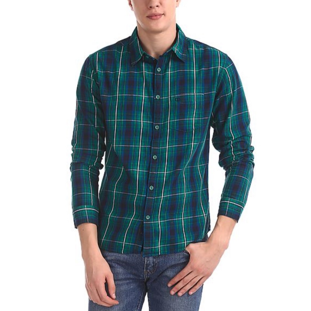 Only & Sons Distressed Dark Green Flannel